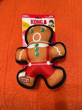 KONG Gingerbread Squeak Toy - Orange, Red, Green, White